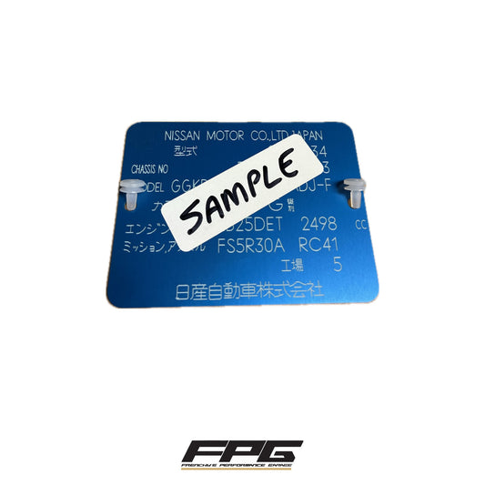 Blue Nissan Skyline R31 R32 R33 R34 GT-R and Other Models ID Plate Vin FPG-022